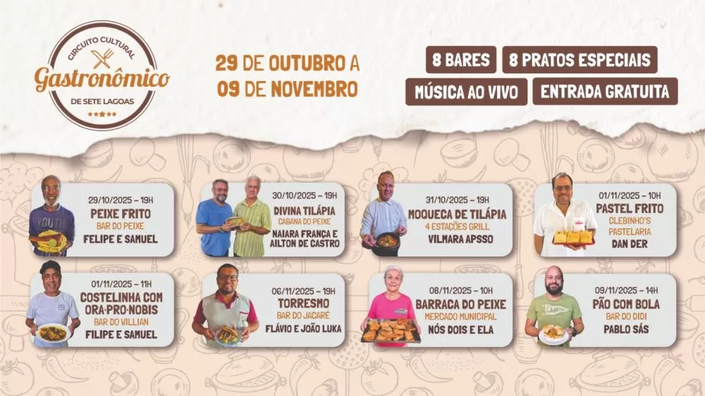 3ª Edição do Circuito Cultural Gastronômico de Sete Lagoas começa nesta quarta-feira (29)